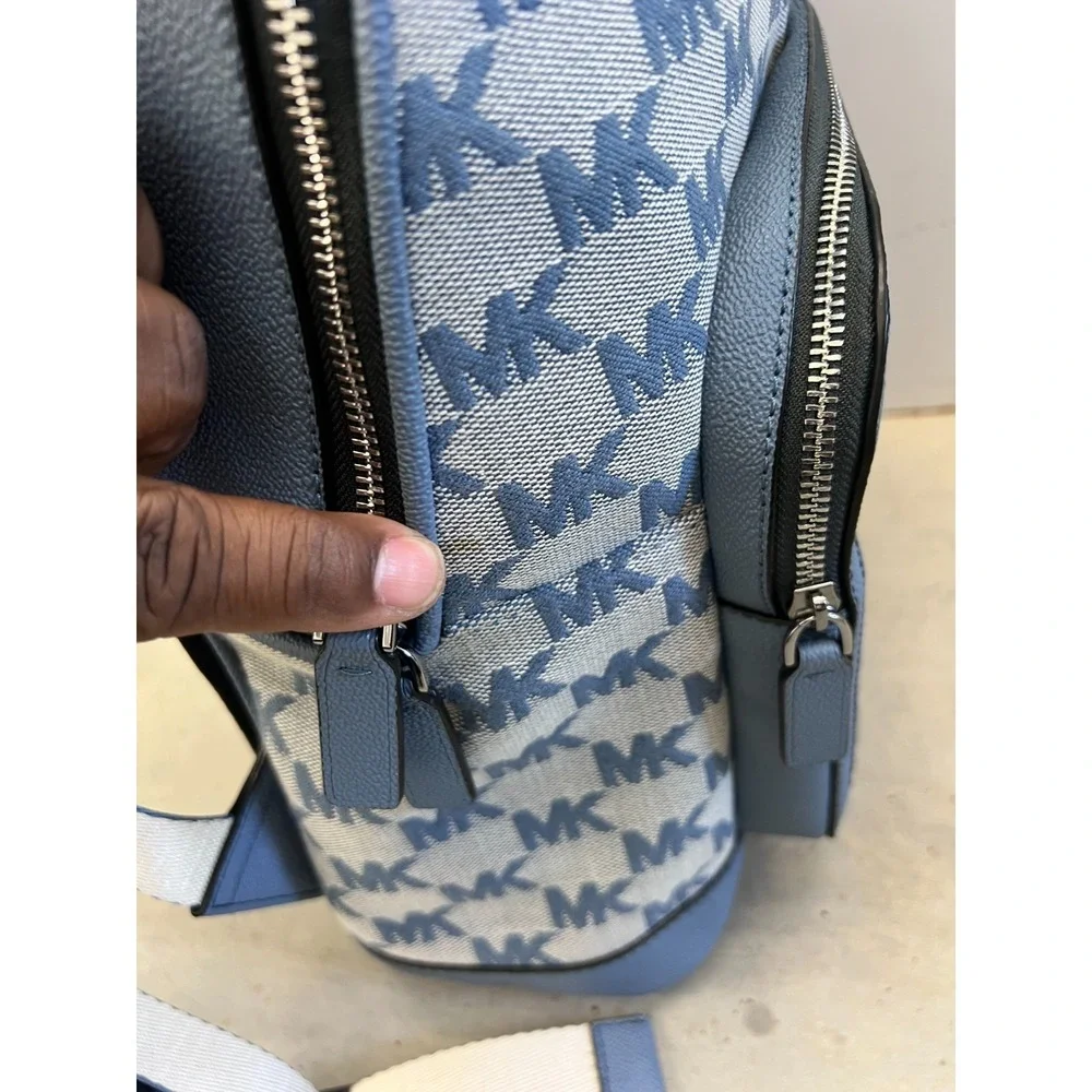 Michael Kors Cooper Bag Mens Large Blue Gray Logo Jacquard Commuter Backpack